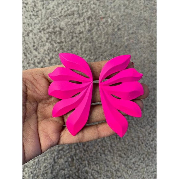 Hot pink stud earring big statement large fuchsia flower neon chunky bright pink - Picture 1 of 9